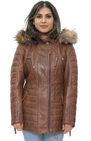 Gesteppte Damen-Parkajacke aus Leder – Curitiba