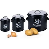 relaxdays Vorratsdose Kartoffel Aufbewahrungsbox 3er Set, Stahl, schwarz