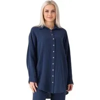 WENOR Hemdbluse Oversize Musselin Hemd 100 % Baumwolle, Kokosknöpfe, Einheitsgröße