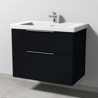 Sanipa 3way Waschtischunterbau zu Villeroy & Boch Subway 3.0 Waschtisch mit 2 Auszügen, Schwarz-Matt UF84808