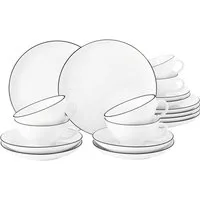 Seltmann Weiden Teeservice Geschirr-Set Lido Black Line (18-tlg), 6 Personen, Porzellan, Tassen, Untertassen, Teller,18 Teile, für 6 Personen, Made in Germany