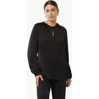 comma Langarmbluse Bluse Satin-Bluse mit Falten-Detail am Ausschnitt