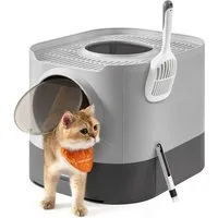 FEANDREA Katzentoilette Katzenklo 1 er / 2er Set, XXL, mit Deckel, ausziehbares Tablett, Schaufel, Bürste
