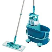Leifheit Bodenwischer-Set Set CLEAN TWIST M Ergo Mobile, (5-St), Drill-Stiel-Mechanik, längenverstellbar (110-140cm), mit Rollen