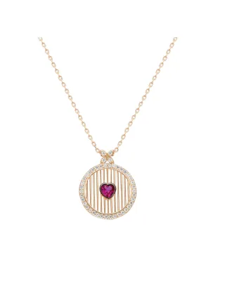 Dkeniz Anhänger mit Kette Herz 925/- Sterling Silber vergoldet rot Zirkonia Weiß