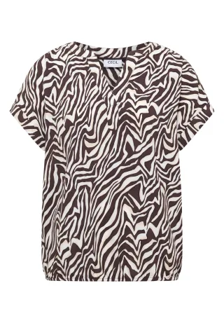 CECIL - Bluse mit Split Neck und Zebra-Print brown cacao - Gr. - XL