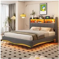 STILVORA Polsterbett 140×200 Jugendbett mit matratze,Bettgestell mit LED-Licht, USB (Modernes Polsterbett,mit schwebendem Design, LED-Licht, USB- und Typ-C-Anschlüssen – Perfekt für Schlafzimmer und Jugendzimmer., 140 x 200 cm), mit Matratze