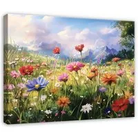 Wallarena Leinwandbild Wildblumen Wiese - Grün - Elegant - Wohnzimmer, Wildblumen, 40x30x2cm