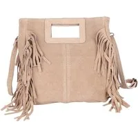 MIRROSI Umhängetasche Damen Crossbody Bag, Echtleder Made In Italy, wunderschöne Fransen (23x24x7cm) aus Wildleder