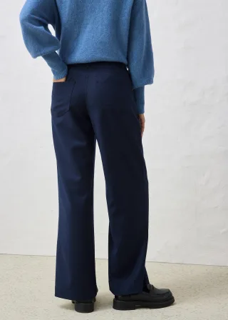 bonprix Weite 5-Pocket Hose mit Wolle, blau, Gr.44, elegante 5 Pocket Hose mit weitem Bein, aus Wolle