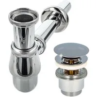 tecuro Siphon Siphon mit Pop Up Ablaufventil verchromt - Universal für Waschtisch, (Ablaufventil und Flaschensiphon)