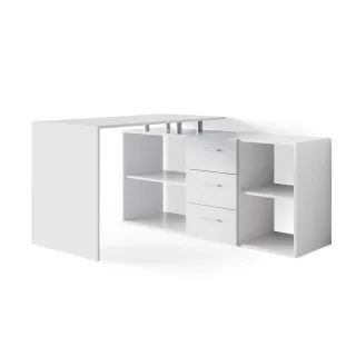 Vicco Eckschreibtisch, Weiß, Holzwerkstoff, 8 Fächer, 3 Schubladen, Formgebogen, 215x75x60 cm, Arbeitszimmer, Schreibtische, Eckschreibtische