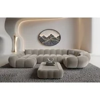 Sofa Dreams Wohnlandschaft Maleron U Form Design Stoffsofa, Stoff Polsterecke, 6-Sitzer, Ottomane links, Samtstoff Sand