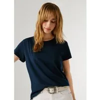 Pepe Jeans T-Shirt MEGAN mit Leinenanteil, Logostickerei auf der Brust