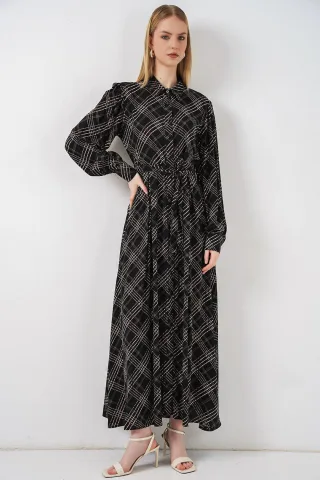 Karo Midi Hemdkleid mit Knopfverschluss
