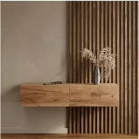 Planetmöbel Garderobenschrank Flur Möbel Garderobe 140 cm (ohne Spiegel) (Kompaktgarderobe mit Klappe als Stauraum, Hängeschrank 140 cm Gold Eiche) Wandgarderobe (ohne Spiegel)