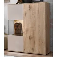 Inn.Furn Highboard Cathlyn (Vitrine in Eiche und Kaschmir, 6 Fächer, 90 x 120 cm), inklusive LED Beleuchtung