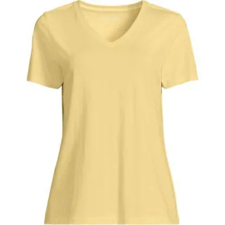 Supima Kurzarm-Shirt mit V-Ausschnitt, Damen,  Braun, Baumwolle, by Lands' End