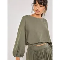 Apricot Fledermausshirt Crop-Top mit Ballonärmeln