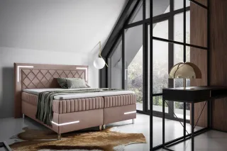 Boxspringbett Schlafzimmerbett 200x200cm AMORE Nr.3 Altrosa inkl. LED-Beleuch...