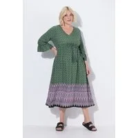 Ulla Popken Maxikleid Midikleid Tunnelzug A-Linie V-Ausschnitt 3/4-Arm