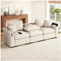 Merax 3-Sitzer Sofa aus weichem Chenille, Multifunktionssofa mit USB-Anschluss, für Wohnzimmer, Büro und Heimkino 1 Teile, XXL Sofa mit klappbarer Rückenlehne, Getränkehalter & Stauraum