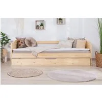Ticaa Funktionsbett Melinda, Daybett, Jugendbett, 2 Schlafplätze, Schublade auf Rollen, FSC®-zertifizierte Kiefer, 2 Rollroste, Massivholz