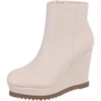 Ital-Design Damen Freizeit Plateaustiefelette (87108855) Keilabsatz/Wedge High-Heel Stiefeletten in Beige