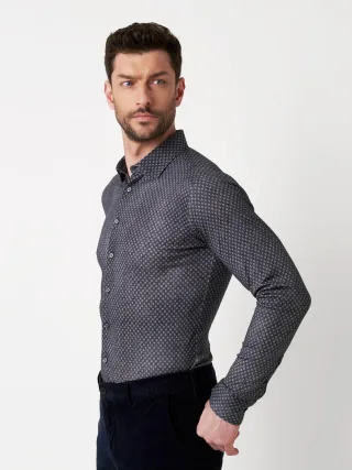 DESOTO - Casual Kent 1/1 circles navy denim - Gr. - S