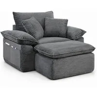 ANYSUN 2-Sitzer Übergroßer Chaiselongue-Sessel für den mit Ottomane,Boneless Loveseat, Sofa,Single Seat Bodensofa ohne Montage mit Fußstütze,Aufbewahrungstaschen, Lesesessel, gepolsterter Cord-Sessel, Schlafsofa für Wohn/Schlafzimmer