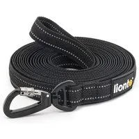 lionto Schleppleine reflektierend & gummiert, Nylon, rutschfest mit Handschlaufe, schwarz