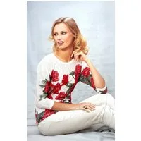 Passioni 3/4 Arm-Pullover Perforierter Sommerpullover mit Rosenmuster