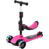 OUNUO Dreiradscooter Kinderroller mit Klappsitz, höhenverstellbar, mit LED, für 2 Jahre ab