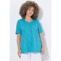Ulla Popken T-Shirt T-Shirt Fische Zierfalten V-Ausschnitt Halbarm