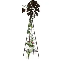 DanDiBo Deko-Windrad Metall 170 cm kugelgelagert Braun Windspiel Gartenstecker 96019, Windmühle Wetterfest Gartendeko Garten Bodenstecker