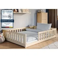 Kids Collective Kinderbett Bodenbett Bett mit Rausfallschutz & Lattenrost Montessori Bett Kinder (Jungen, Mädchen, Kinder, weitere Größen 80x160, 90x200, 120x200 cm), Gitterbett Jugendbett natur Holz massiv Junge Mädchen 140x200cm