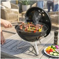 Outsunny Holzkohlegrill mit Deckel Griff verstellbaren Lüftungsschlitzen, Tragbarer Kugelgrill, Kohlegrill, für Barbeque Camping, Terrasse, Garten 41 x 41 x 44 cm Schwarz