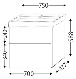 Sanipa Waschtischunterbau mit Auszügen 3way (BP497) 588x700x477 Marine-Matt, BP4971R BP4971R