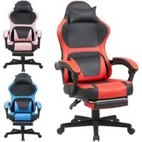 GLP Gaming-Stuhl Gaming Stuhl, Bürostuhl Ergonomisch Wippfunktion bis zu 135° (Gaming Chair mit Fußstütze, 10 cm Höhenverstellung), Verstellbarem Lenden- & Kopfkissen, Gamer Stuhl 136 kg Belastbarkeit