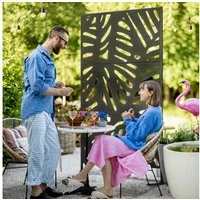 Outsunny Paravent Gartensichtschutz 122 x 198 cm Balkon Sichtschutz mit Ständer (Raumtrenner, 1 St., Raumteiler), für Terrasse, Garten, Stahl, Schwarz