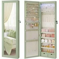 SONGMICS Schmuckschrank Spiegelschrank Wandspiegel Schmuck-Organizer mit LED Beleuchtung and Spiegel, abschließbarer