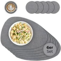 matches21 HOME & HOBBY Platzset Ovales Tischset mit Glasuntersetzer, 6er Set, in Grau meliert, (6-St), Hitzebeständige abwaschbare PVC Platzsets