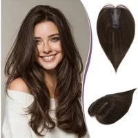 LuxusKollektion Echthaar-Extension Haar Topper Echthaar FH0612 Dunkelbraun mit 15% Dunklem Kakaoblond