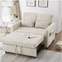 Merax Schlafsofa mit Schlaffunktion, Zweisitzer-Klappsofa, Baumwoll-Leinen-Stoff 1 Teile, Ausziehbares Sofabett mit 3-stufig verstellbarer Rückenlehne & Kissen