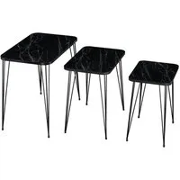 en.casa Satztisch, Rudkøbing Satztisch mit Hairpinlegs in 3er Set Marmor, schwarz