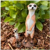 Online-Fuchs Gartenfigur Erdmännchen Deko Figuren im Set für den Garten - Wetterfest, Gartenfiguren aus Kunstharz für den Außenbereich