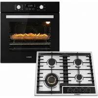 KB Elements Backofen-Set Einbaubackofen 60 cm mit Gaskochfeld 4 Flammig, Steam Clean, Air Fry, Steam Clean, 8 kW Gaskochfeld, Edelstahl 304