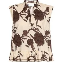 Cartoon Hemdbluse natur,Casual,Baumwolle,Floral,V-Ausschnitt,Ärmellos,Regular Fit