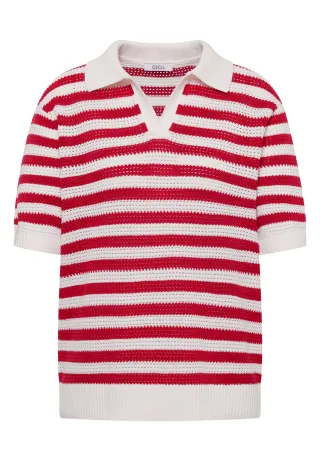 CECIL - Kurzarm Poloshirt in Crochet-Qualität glazed apple red - Gr. - L
