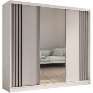 Beautysofa Schwebetürenschrank, Kaschmir, Schwarz, Holzwerkstoff, 9 Fächer, 4 Schubladen, 240x216x61 cm, Schlafzimmer, Kleiderschränke, Schwebetürenschränke